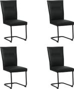 Set van 4 Zwarte leren   - poot rond zwart - Toledo Leer, Huis en Inrichting, Overige kleuren, Nieuw, Leer, Ophalen of Verzenden