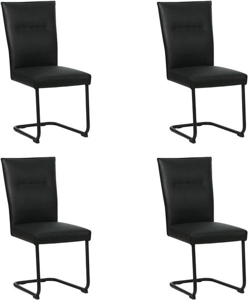 Set van 4 Zwarte leren   - poot rond zwart - Toledo Leer, Huis en Inrichting, Stoelen, Overige kleuren, Vier, Nieuw, Leer, Ophalen of Verzenden