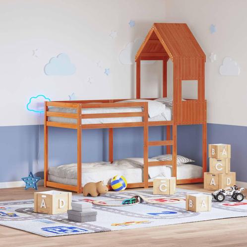 vidaXL Stapelbed met dak massief grenenhout wasbruin 90x190, Huis en Inrichting, Slaapkamer | Bedden, Nieuw, Verzenden