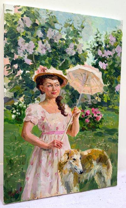 Vladimir Goussev (1957) - Sous les Lilas - Ombrelle Rose et, Antiek en Kunst, Kunst | Schilderijen | Klassiek