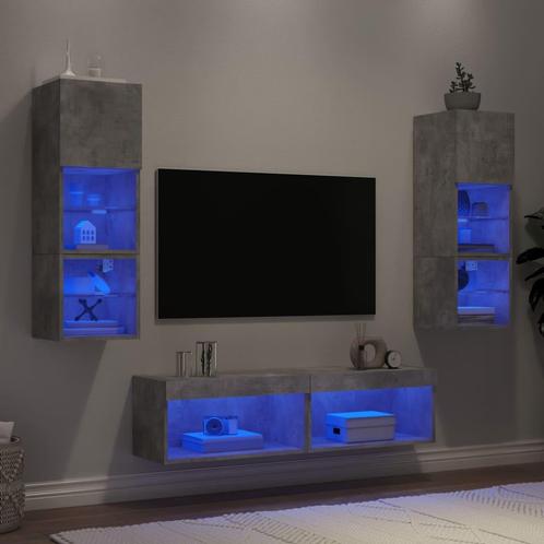vidaXL Unités murales TV avec LED 6 pcs gris béton bois, Maison & Meubles, Armoires | Mobilier de télévision, Neuf, Envoi