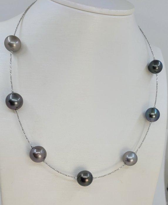 Halsketting - 18 karaat Witgoud - Ronde Tahitiaanse parels, Handtassen en Accessoires, Kettingen