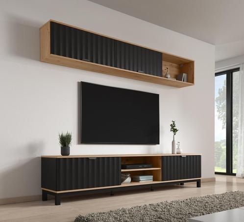 Meubella | Wandmeubel set van 2 | Zwart - Eiken | TV-Meubel, Huis en Inrichting, Kasten | Wandmeubels, 25 tot 50 cm, Nieuw, Verzenden