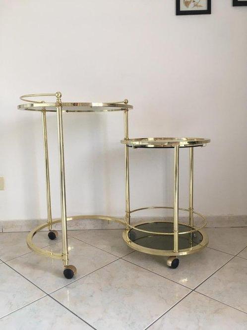 Chariot de service - Laiton, Verre, Antiek en Kunst, Kunst | Designobjecten