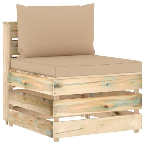 vidaXL Middenbank sectioneel met kussens groen geïmpregneerd, Tuin en Terras, Tuinsets en Loungesets, Nieuw, Verzenden