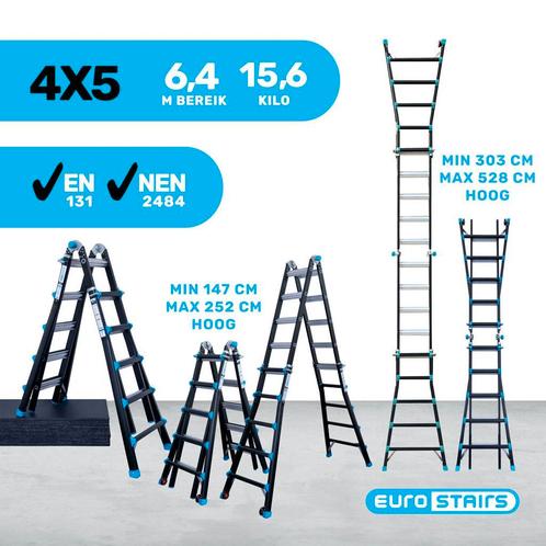 Vouwladder / multiladder Eurostairs 4x5 voor professionals, Doe-het-zelf en Bouw, Ladders en Trappen, Ladder, Nieuw, Opvouwbaar of Inschuifbaar