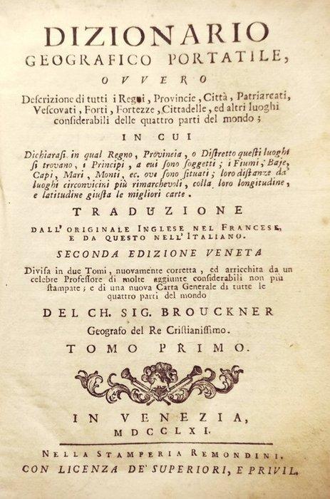 Brouckner - Dizionario Geografico Portatile - 1761, Antiek en Kunst, Antiek | Boeken en Manuscripten