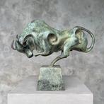 Sculpture, Bronze Sculpture of a Striking Bull - with base -