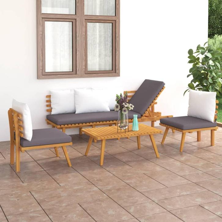 vidaXL 4-delige Loungeset met kussens massief acaciahout, Tuin en Terras, Tuinsets en Loungesets, Loungeset, Nieuw, Verzenden
