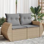 vidaXL Tuinbank 2-zits met kussens poly rattan beige, Verzenden
