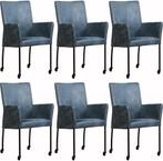 Set van 6 Leren eetkamerstoelen - met wieltjes en armleuning, Huis en Inrichting, Nieuw, Vijf, Zes of meer stoelen, Modern, Leer