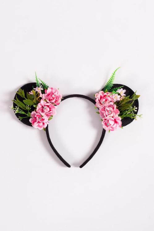 Haarband Mouse Oortjes Bloemetjes Roze Strass Steentjes Diam, Kleding | Dames, Carnavalskleding en Feestkleding, Nieuw, Ophalen of Verzenden