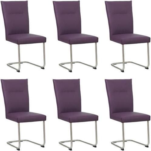 Set van 6 Paarse leren   - poot rond inox - Toledo Leer, Huis en Inrichting, Stoelen, Nieuw, Vijf, Zes of meer stoelen, Leer, Ophalen of Verzenden