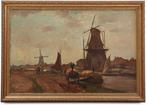 École néerlandaise (XX) - Hollands landschap met molens aan