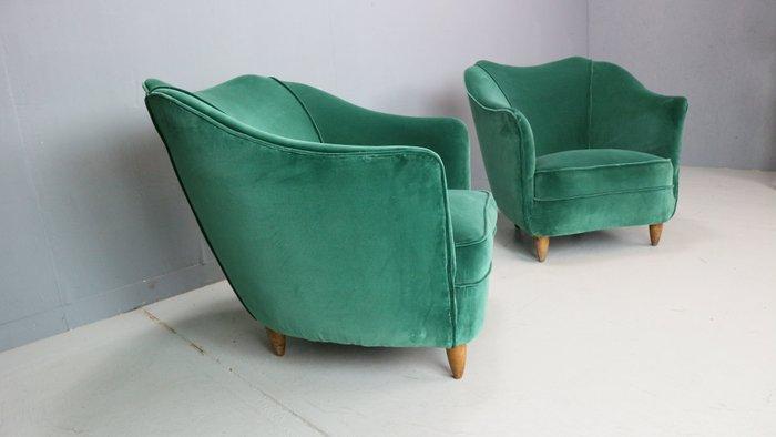 Fauteuil - Hout, Fluweel - Een paar Italiaanse loungestoelen, Antiek en Kunst, Curiosa en Brocante