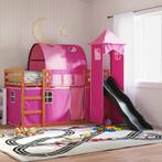 vidaXL Stapelbed met glijbaan en gordijnen roze 90x200 cm, Verzenden, Nieuw