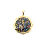 Gouden hanger van Maria en Jezus met gekleurde emaille |..., Ophalen of Verzenden, Gebruikt, Goud, Overige merken
