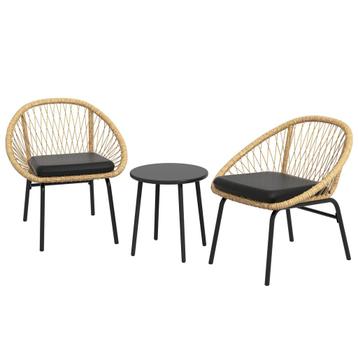 Tuinmeubelset - Rieten - Salontafel &amp; Stoelen - Geel, Ophalen of Verzenden