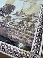 Antiek Tegel (12) - Landschap met wagen, boot en figuren