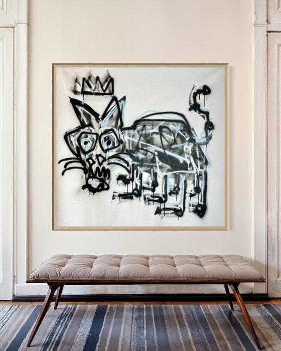 Timo Wedell - Black white Cat Like Basquiat - XL, Antiek en Kunst, Kunst | Schilderijen | Modern