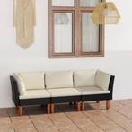 vidaXL Tuinbank 3-zits met kussens poly rattan zwart, Tuin en Terras, Verzenden, Nieuw