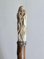 Handsnijwerk Hersthoorn - Santa Muerte - Skelet Wandelstok -, Antiek en Kunst