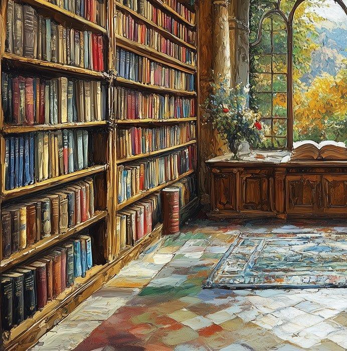 Irina Collins - Among Books XL · NO Reserve, Antiek en Kunst, Kunst | Schilderijen | Modern