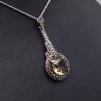 Zilver, Art Deco, Rook Topaas(Getest) - Ketting met hanger -