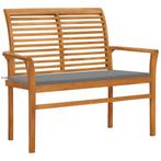 vidaXL Tuinbank met grijs kussen 112 cm massief teakhout, Tuin en Terras, Verzenden, Nieuw