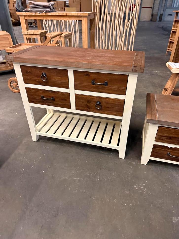 Sidetable landelijk wit + smoke brown (nieuw, outlet), Maison & Meubles, Armoires | Armoires murales