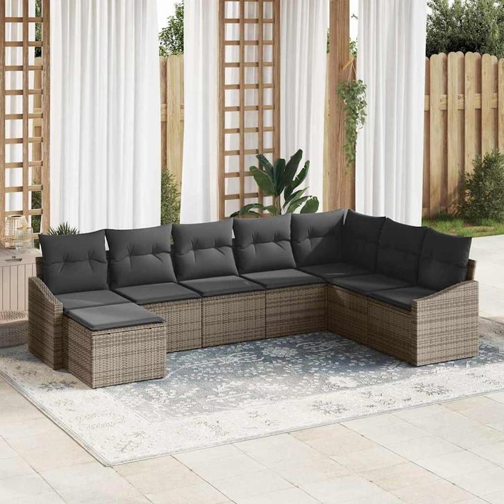 vidaXL Tuinbank Set met kussen met opslag 8 pcs Grijs poly, Jardin & Terrasse, Ensembles de jardin, Envoi