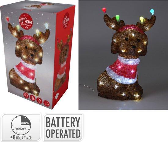 2dekans | Kersthond met LED - 50cm Snoer - Timer - Incl. 3x, Diversen, Kerst, Ophalen of Verzenden