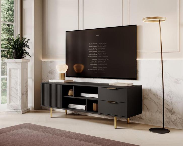 Meubella TV-Meubel Nicola mat zwart goud 150cm, Huis en Inrichting, Kasten |Televisiemeubels, 25 tot 50 cm, Nieuw, 150 tot 200 cm