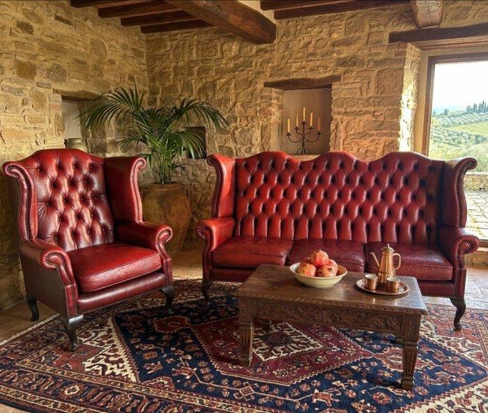 CHESTERFIELD QUEEN ANNE BRITISH - Zitgroep (2) - Leder, Antiquités & Art, Curiosités & Brocante