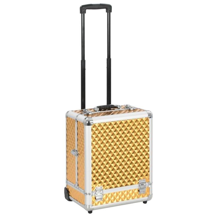 vidaXL Make-up trolley 35x29x45 cm aluminium goudkleurig, Handtassen en Accessoires, Toilettassen, Nieuw, Verzenden