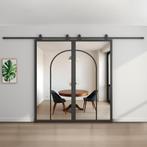 Dubbele stalen schuifdeur Zwart 2 Vlaks rond Helder glas, Bricolage & Construction, Châssis & Portes coulissantes