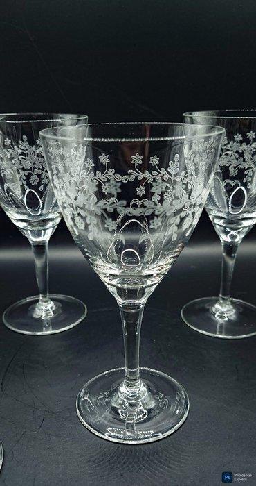 Boheems kristal - Wijnglas (5) - Kristal - Geëtste rodewijn, Antiek en Kunst, Curiosa en Brocante