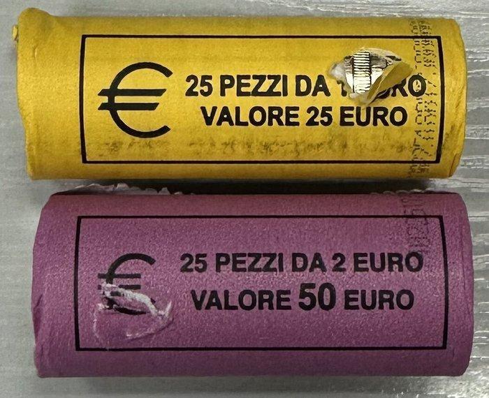 San Marino. 1 Euro / 2 Euro 2025 (50 monnaies) en 2 rouleaux, Postzegels en Munten, Munten | Europa | Euromunten