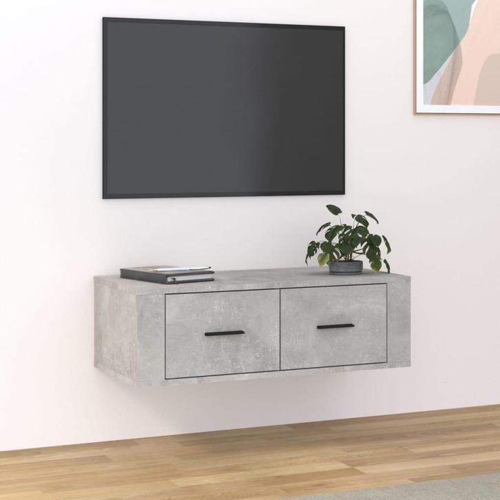vidaXL Tv-hangmeubel 80x36x25 cm bewerkt hout betongrijs, Huis en Inrichting, Kasten |Televisiemeubels, Nieuw, Verzenden