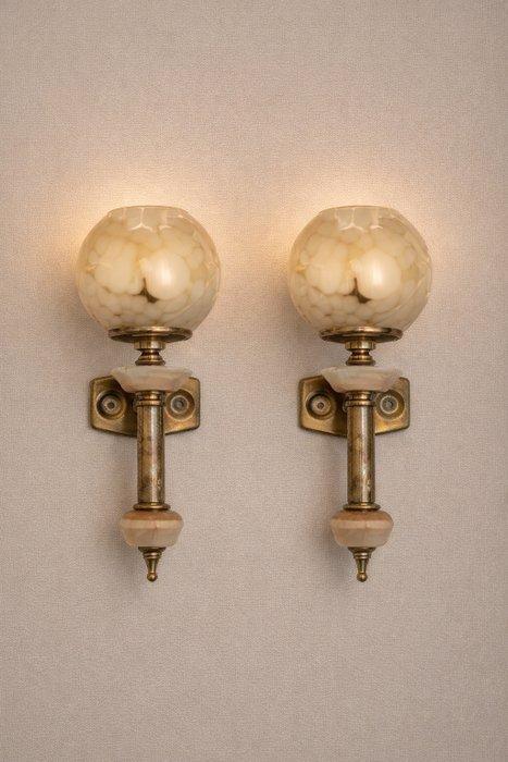 Wandkandelaar (2) - Glas, Messing, Albast, Antiek en Kunst, Curiosa en Brocante