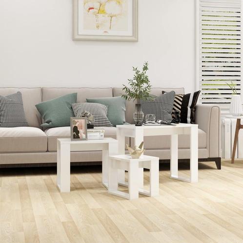 vidaXL 3-delige Tafeltjesset bewerkt hout hoogglans wit, Maison & Meubles, Tables | Tables d'appoint, Envoi