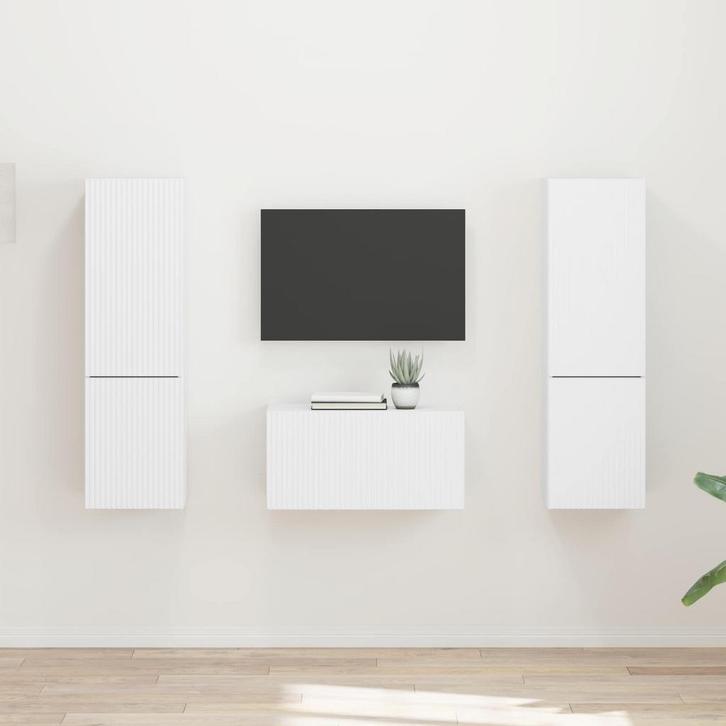 vidaXL Tv-meubelset 5 pcs Wit Bewerkt hout, Huis en Inrichting, Kasten |Televisiemeubels, Nieuw, Verzenden