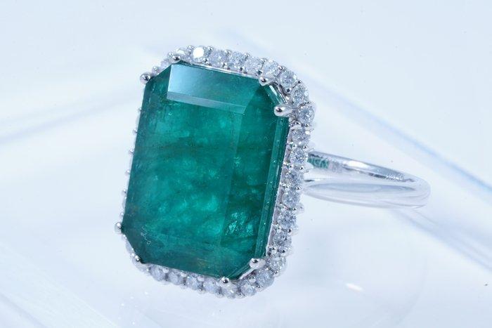 Zonder Minimumprijs - Ring Platina - 9.21ct. tw. Smaragd -, Handtassen en Accessoires, Ringen