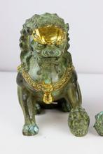 Stamdbeelden , Set grote Foo Dogs - Bronze, Patiné / doré -, Antiek en Kunst