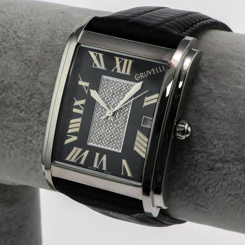 Gruvelli - Swiss Diamond Watch - GP-XXX-SL-D-3 - Black strap, Handtassen en Accessoires, Horloges | Heren