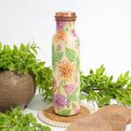 Puur koperen waterfles bloemenprint groen/rose/wit ± 950 ml, Ophalen of Verzenden, Nieuw
