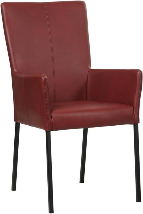 Rode leren moderne eetkamerstoel - poot vierkant zwart -, Huis en Inrichting, Stoelen, Overige kleuren, Eén, Nieuw, Leer, Ophalen of Verzenden