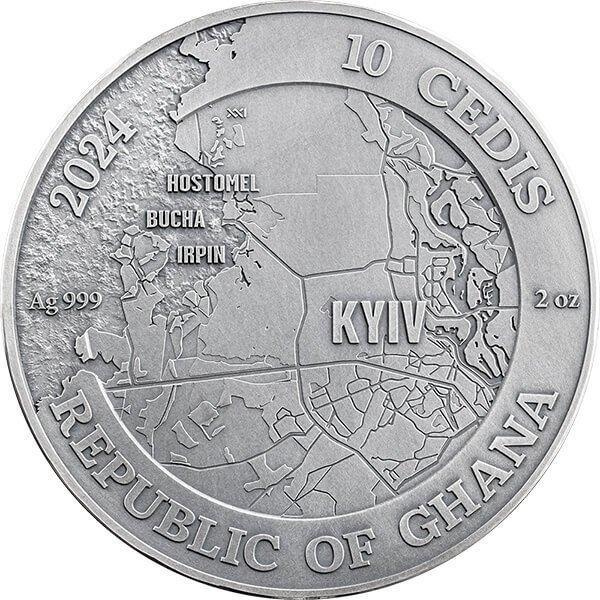 Ghana. 10 Cedis 2024 Battle of Kyiv 2 oz Antique finish, Timbres & Monnaies, Monnaies | Europe | Monnaies non-euro