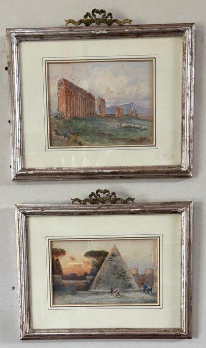 E. Lodi (XX) - Piramide Cestia e Parco degli Acquedotti, Antiquités & Art, Art | Peinture | Classique