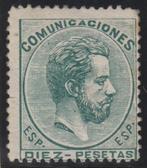 Spanje 1872 - Amadeo I. 10 pesetas, groen. - Edifil 129, Timbres & Monnaies, Timbres | Europe | Espagne